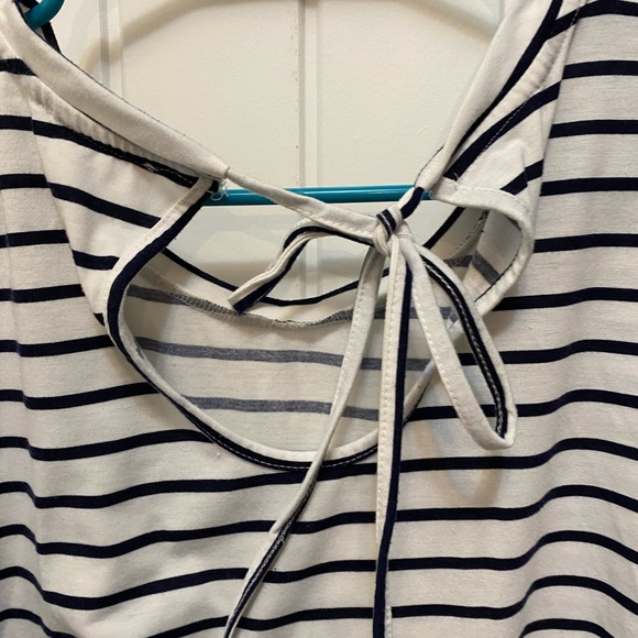 Fyve striped with embroidered flower top. Bubble sleeve. Size Large. - Picture 6 of 8